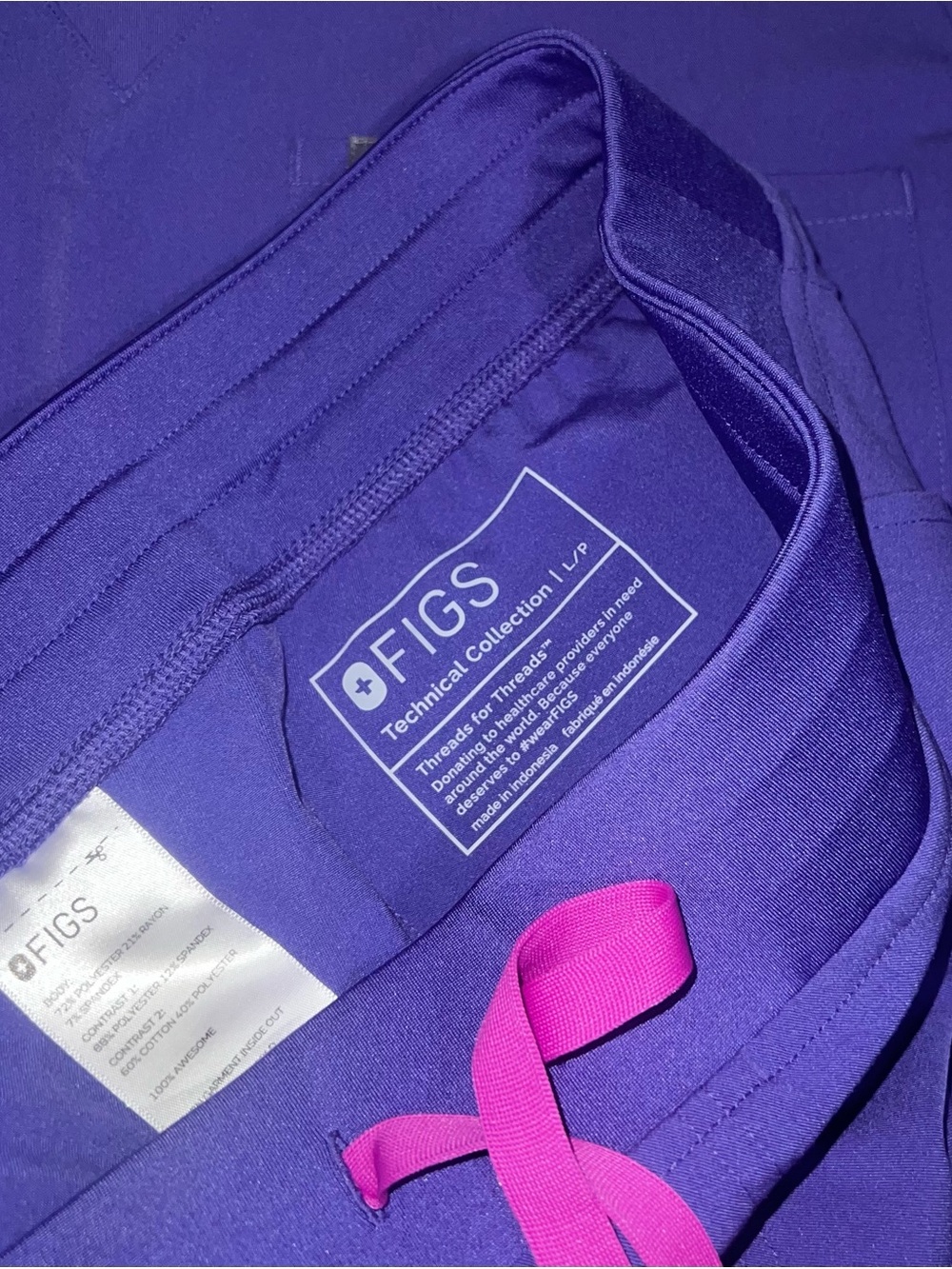 Figs Large Petite Purple Scrub Top & Jogger Set with Pink Drawstring - Picture 3 of 3